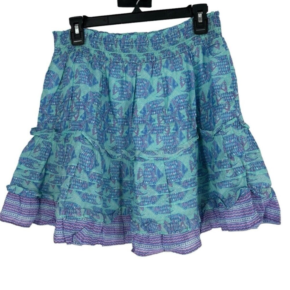 New Vineyard Vines Tang Fish‎ Smocked Skirt Crystal Blue Size Large